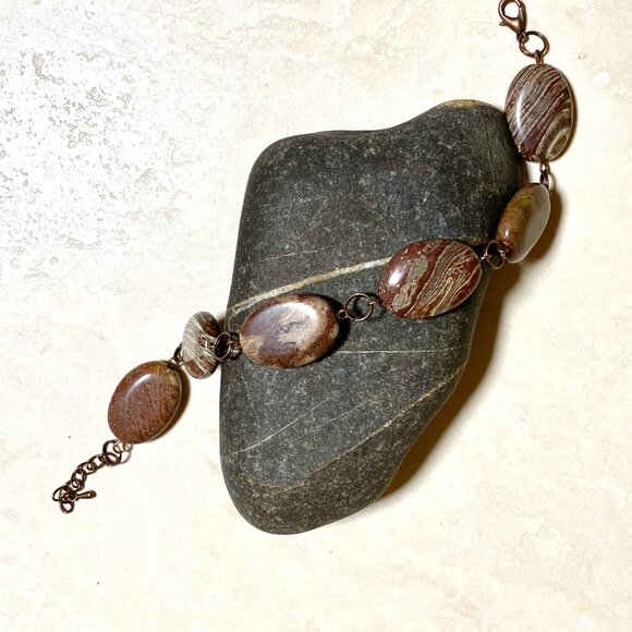 2/$20, Earthy Jasper Boho Bracelet, Large Genuine Gemstone + Copper Links - Picture 6 of 11